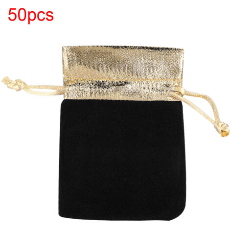 50 Samtbeutel mit Kordelzug (7 x 9 cm) für Schmuck, Hochzeiten und Geschenke – Schwarz