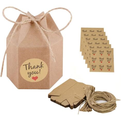 50 scatole regalo in carta kraft con etichetta e spago per compleanni, feste, Natale