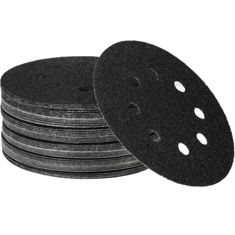 50 Schleifscheiben, 125 mm (5 Zoll) Durchmesser, 8 Löcher, Körnung 240/180/120/80/60, für Exzenterschleifer. Schwarzes, wasserbasiertes Siliziumkarbid-Schleifpapier.