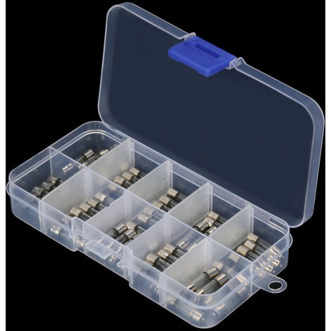 50 schnellbrennende Glassicherungen, 10 gemischte Werte, 20-mm-Aufbewahrungsbox, für elektronische Schaltungen