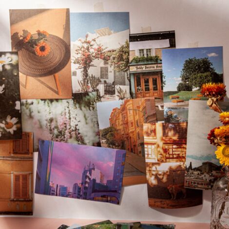 50 Scrapbooking-Sticker, Naturlandschaftsmotive, ästhetische Reisedekoration für Notizbuch, Tagebuch, Laptop, Planer, blaues Papier