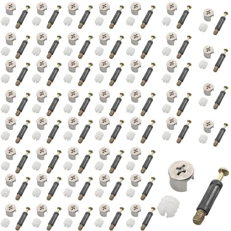 50 set di connettori per mobili professionali M15, connettori per mobili eccentrici, viti a saldare, connettori per carrozzeria e altro ancora, con viti e perni a vite.