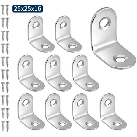 50 soportes de esquina de acero inoxidable en ángulo recto de 90 grados, 25 x 25 x 16 mm, para muebles, sillas y gabinetes de madera.