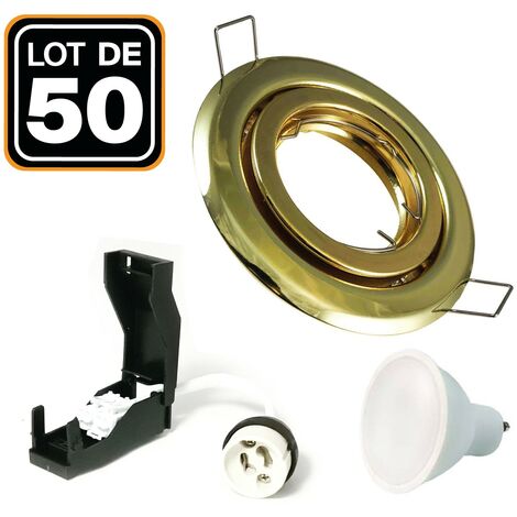 50 Spots encastrable orientable DORÉE avec GU10 LED de 7W eqv. 56W Blanc Neutre 4500K
