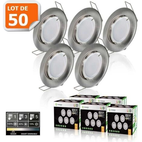 50 Spots led 3-step dimmable sans variateur 7w eq.56w blanc chaud finition alu brossé