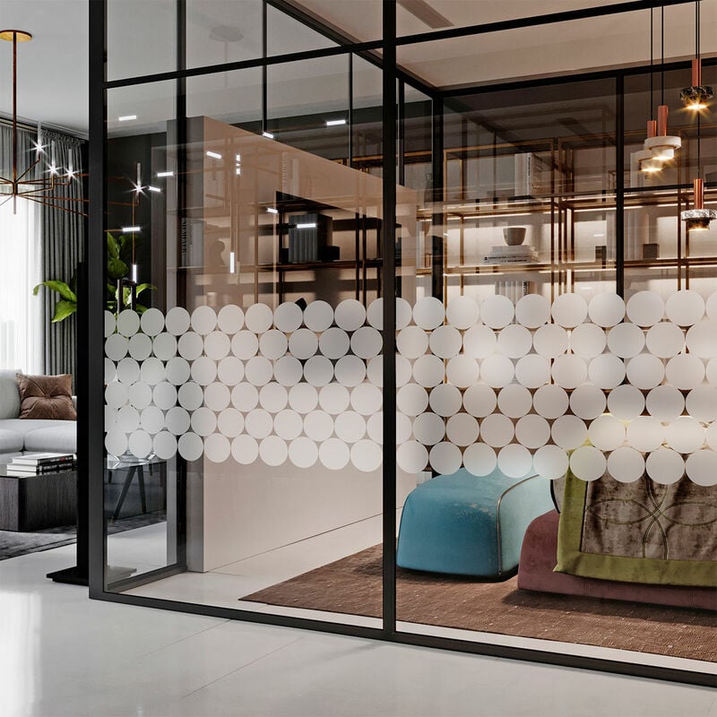 50 stickers occultants cercles pour vitre et porte de douche 50 x 100 cm -50 stickers cercles 10X10 cm