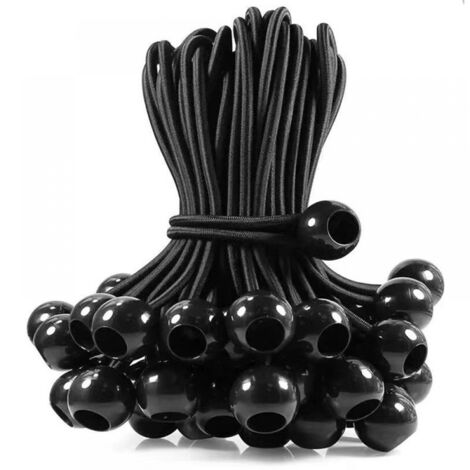 50 Stück 200 mm schwarzes Bungee-Bungee-Bungee-Seil, Bungee-Seil mit Ball, dehnbare Bungee-Bälle für Festzelte, Zelte, Banner und Planen