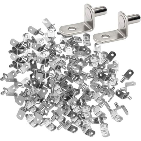 50 Stück 6 mm vernickelte Metall-Regalstützklammern L-förmige Stützhalterung für Holz- oder Glasregal für Möbel, Schränke, Bücherregale