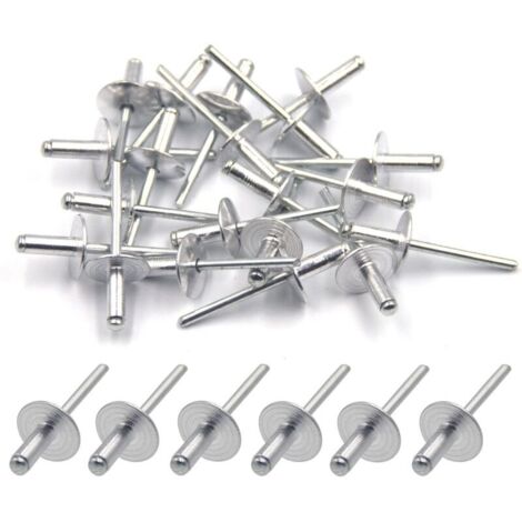 50 Stück Aluminium-Blindnieten mit breitem Flansch 4,8 mm x 12 mm, Packung mit 50 Stück (silber)