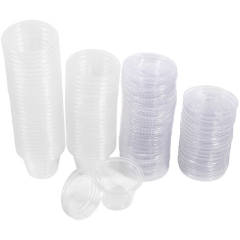 50 Stück Einwegbecher aus transparentem Kunststoff für Soßen mit Deckel, Lebensmittelbehälter für Take-away (60 ml)