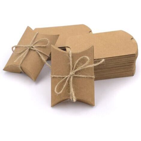 50 Stück Kraftpapier-Geschenkboxen im Vintage-Stil, natürliche Kissen-Süßigkeitsboxen für Hochzeitsfeier