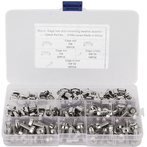 50 Stück M6x20 Netzwerkschrankschrauben M6 Käfigmuttern-Set
