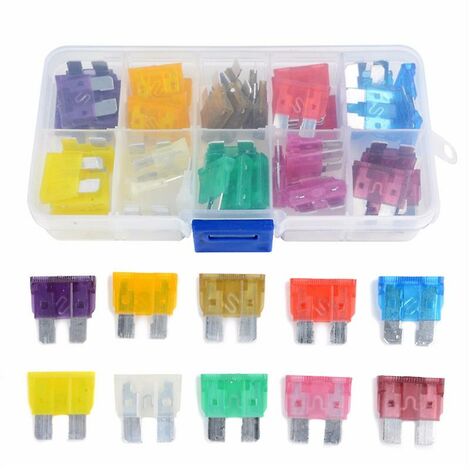 50 Stück Mixed Medium Standard Blade Fuse 32 V Sortiment Kit Auto Auto 3a-40a + Box für Auto Van Truck Coa