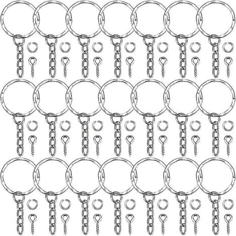 50 Stück Schlüsselringe mit Kettengliedern, 50 Stück offene Ringe und 50 Stück Schraubstangen für Bastelarbeiten, 25 mm Durchmesser