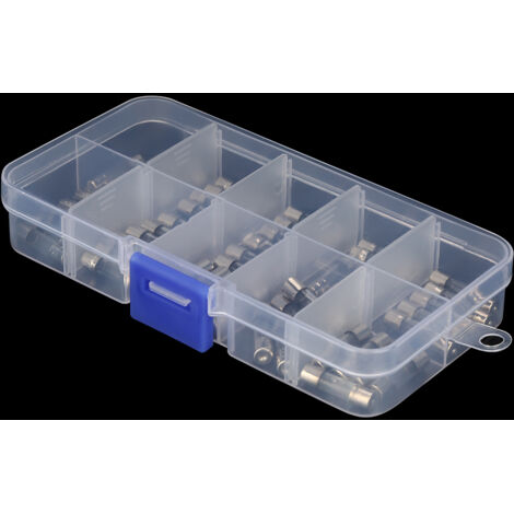 50 Stück schnellwirkende Glassicherungen, 10 verschiedene Werte, Aufbewahrungsbox, 20 mm, für Elektronik und Schaltungen