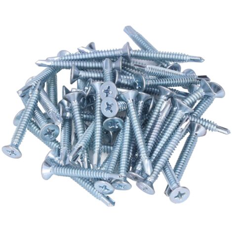 50 Stück selbstbohrende Kreuzschlitzschrauben 4,8 x 38 mm, verzinkter Kohlenstoffstahl, selbstschneidende Schrauben (Flachkopf)