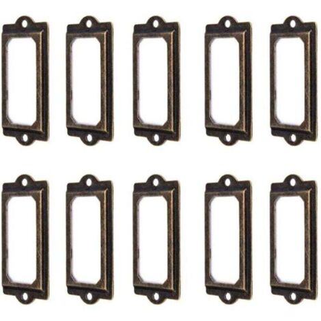 50 Stück Vintage-Etikettenhalter aus bronzefarbenem Metall, 60 x 17 mm, Kartenhalter für Bücherregale, Schubladen und Schränke