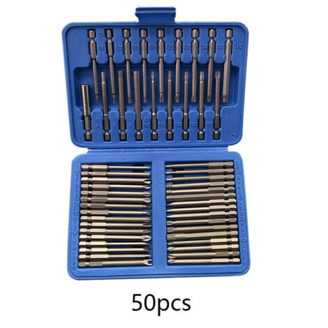 50-teiliger, extra langer Bitsatz, 75 mm, Torx-Stern, Sechskant, Vierkant usw.