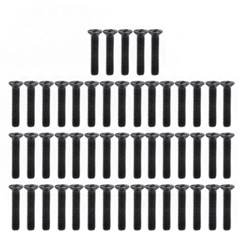 50 tornillos de cabeza avellanada DIN 965, tornillos de máquina galvanizados negros, surtido M3x16