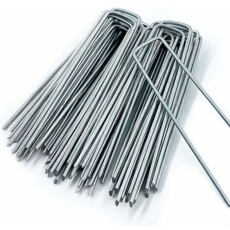50 U-förmige Gartenpfähle für Unkrautvlies, zur Unkrautbekämpfung, als Zeltpflöcke und für Gartenzäune, 150 mm lang, 25 mm breit, 3 mm Durchmesser