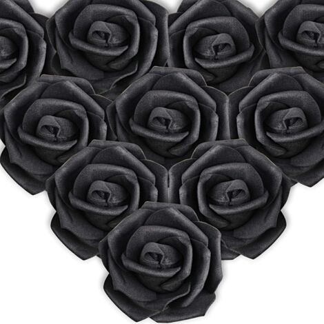 50 Uds. Cabeza de flor de rosa negra artificial decoración blanca Día de Todos los Santos boda fiesta de cumpleaños ceremonia accesorio para el cabello (negro)