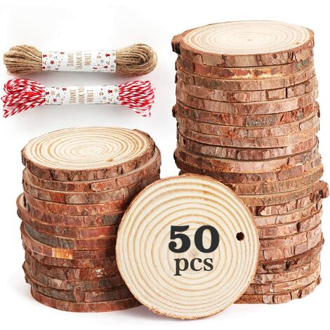 50 Uds. Rebanada de madera Natural de 6-7cm con cuerda de 20 metros, discos de madera en rodajas de madera, recorte perfecto para el proceso de decoración de regalos DIY