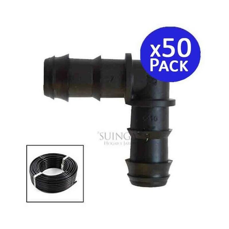 Suinga - Coude de 16 mm pour tuyau, couleur noire. Liaison coudée pour l'union de tubes. (Pack 50)
