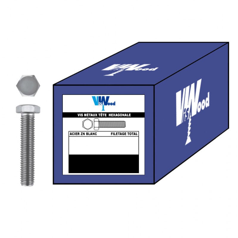 Vis métaux Tête Hexagonale Filetage Total acier zingué blanc 93388 Viswood mm: 10 - Long. mm: 90 - Cond/pcs: 50