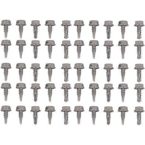 50 Vis à Tôle Autotaraudeuses Inox A2 4,8x13mm avec Rondelles Hexagonales - Lot de 50 Pièces