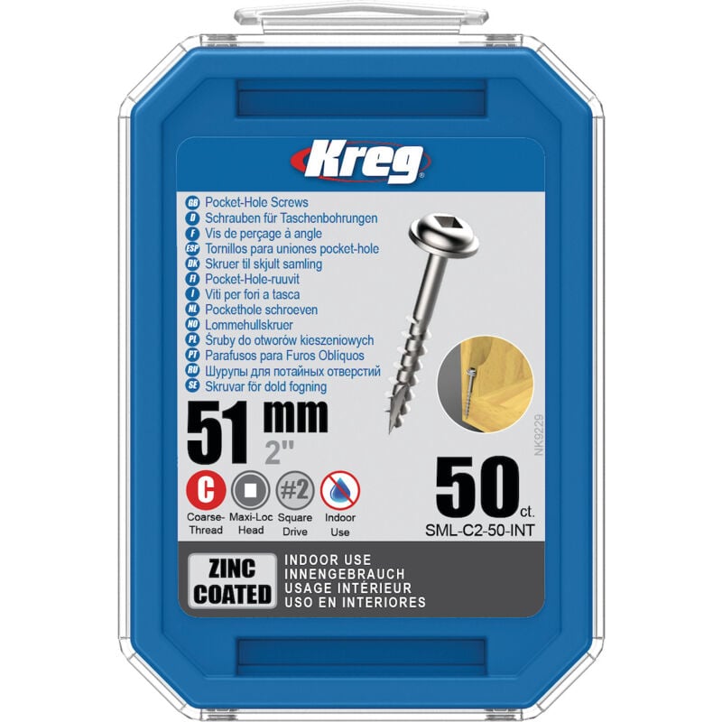 Kreg - 50 Vis à trous de poche 51 mm Revêtu de Zinc Maxi-Loc, Filetage épai SML-C2-50