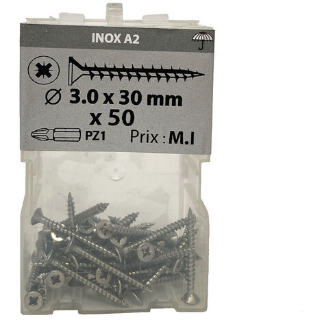 50 vis agglo 3x30mm fraisée Pz  inox A2 Viswood