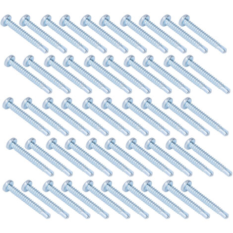 50 Vis autoperceuses tête ronde en acier zingué, 4.8x38 mm - Lot pour fixation métal et charpente