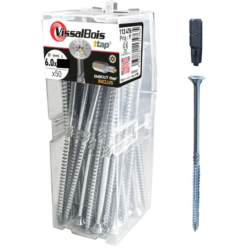 Boite de 50 vis agglo premium zinguée torx/ttap ailette 100/120/140mm - diam 6 mm - 70/42