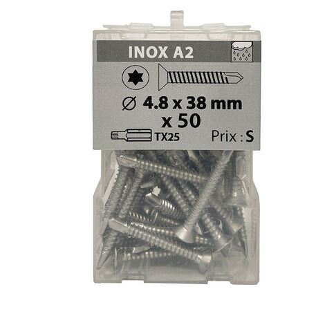 50 vis tôle 4,8x38mm fraisée bombée Tx inox A2 Viswood