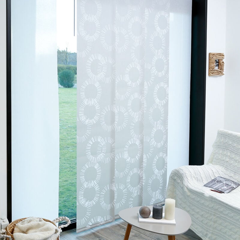 Madecostore - Panneau japonais tamisant motifs anneaux 45cm - Blanc - L45 x H260cm