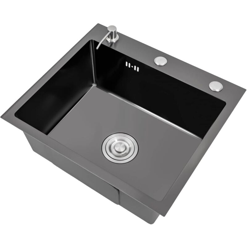 Gojoy - 50 x 45 cm Évier de cuisine encastrable en acier inoxydable noir 1 bac pour cuisines et salles de bain + distributeur de savon noir