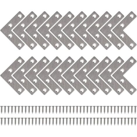 50 x 50mm 20 Pièces Equerre de Fixation Plats Droits Support en forme de L Metalliques Equerres avec Vis pour Bois Meubles Placard Réparation Support