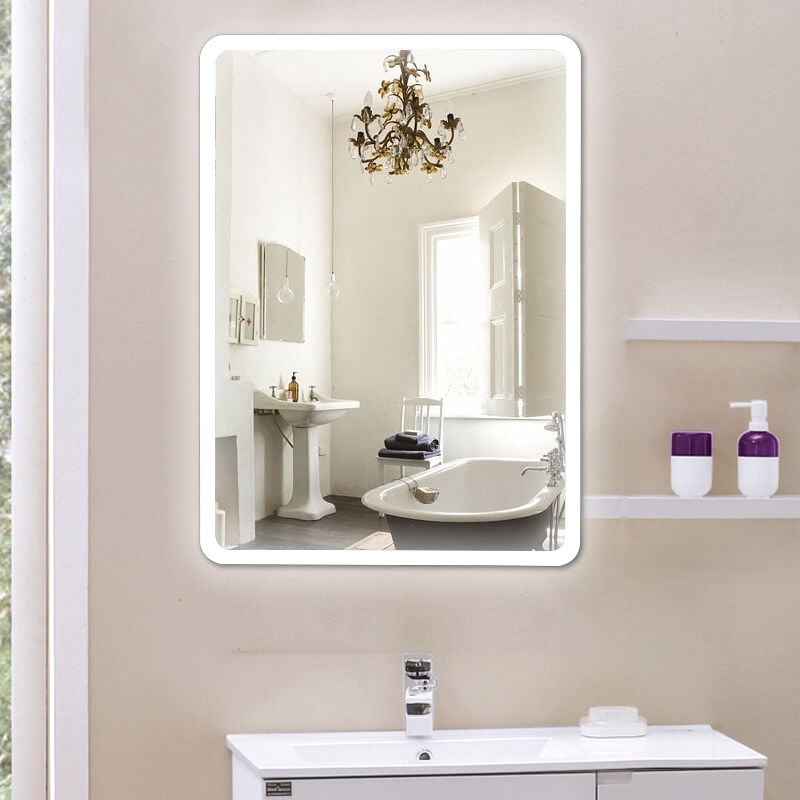 Haloyo - 50 x 70 cm led Miroir Salle de Bain avec Commande par Effleurement ®,Blanc froid