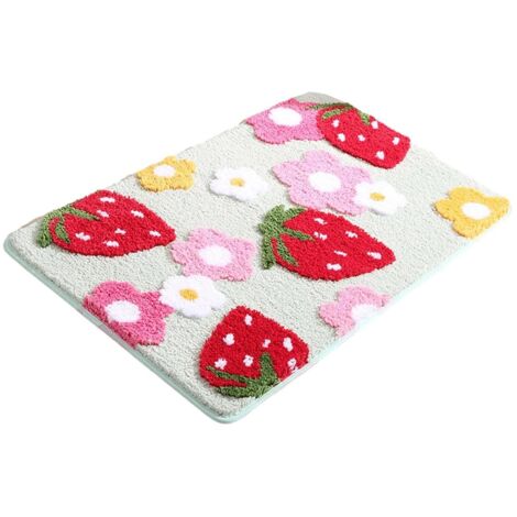 (50 x 80 cm, verde) Alfombra de baño antideslizante, absorbente de agua, lavable, felpudo, alfombra de ducha, alfombra con estampado de fresas, dormitorio, baño, decoración del hogar
