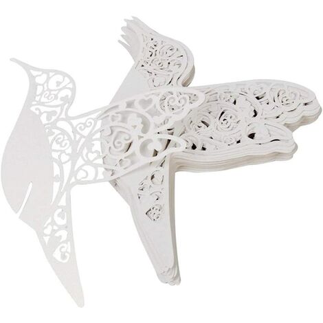 50 x Carte Porte Lieu Table nom Marque Place décoration pour Mariage Douche bébé Saint-Communion fête d'anniversaire etc. (Oiseau Blanc sur Verre à vin)