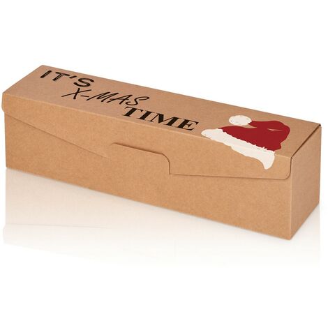 50 x Präsentkarton für 1 Flasche 380x95x90 mm Motivdruck Weihnachten Rot Natur Weiß