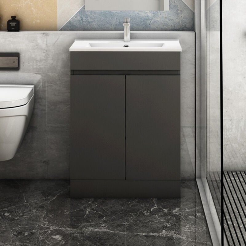 500mm Modern Grey Freestanding Bathroom Sink and Cabinet Vanity Unit Doors