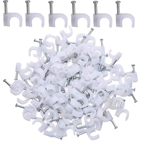 500 attaches de câble rondes, clips muraux, serre-câbles avec clou en acier pour organiseur de câbles, blanc (4 mm)