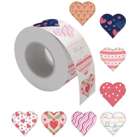 500 autocollants en forme de cœur, 8 modèles différents, pour décorer vos cadeaux à la Saint-Valentin.