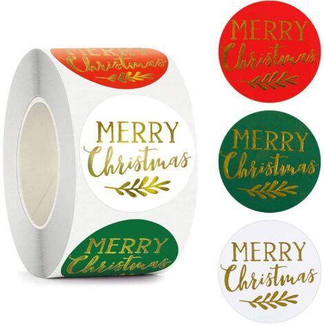 500 Blätter Weihnachtssticker, 3,8 cm, selbstklebende Etiketten, Frohe Weihnachten, Geschenkaufkleber, Rollen mit Goldfolienaufklebern, Weihnachtsdekoration zum Basteln