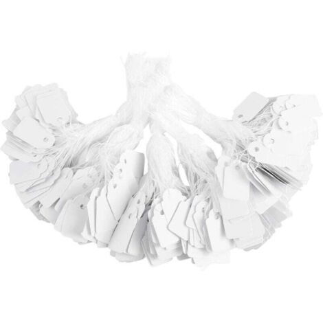 500 cartellini prezzo in carta (bianchi, 1,5 x 2,5 cm), cartellini prezzo vuoti scrivibili con cordino, adatti per il confezionamento
