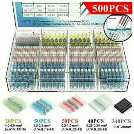 500 conectores de cable sellados con soldadura, fundas termorretráctiles para terminales eléctricos autosoldables, adecuados para vehículos marinos.