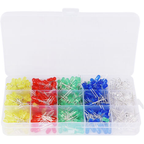 500 diodes électroluminescentes 5mm - Kit multicolore (5 couleurs) pour circuits électroniques et projets DIY