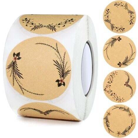 500 etichette rotonde autoadesive in carta kraft (marrone), 5 cm, etichette per marmellata, adesivi in carta kraft per regali, buste, prodotti da forno, spezie, barattoli