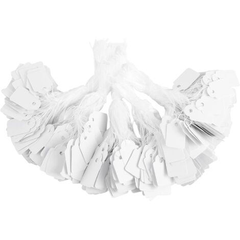 500 etiquetas de precio de papel (blancas, 1,3 x 2,6 cm), etiquetas de precio en blanco grabables con cordón, ideales para regalos de boda, embalaje de ropa y joyas.